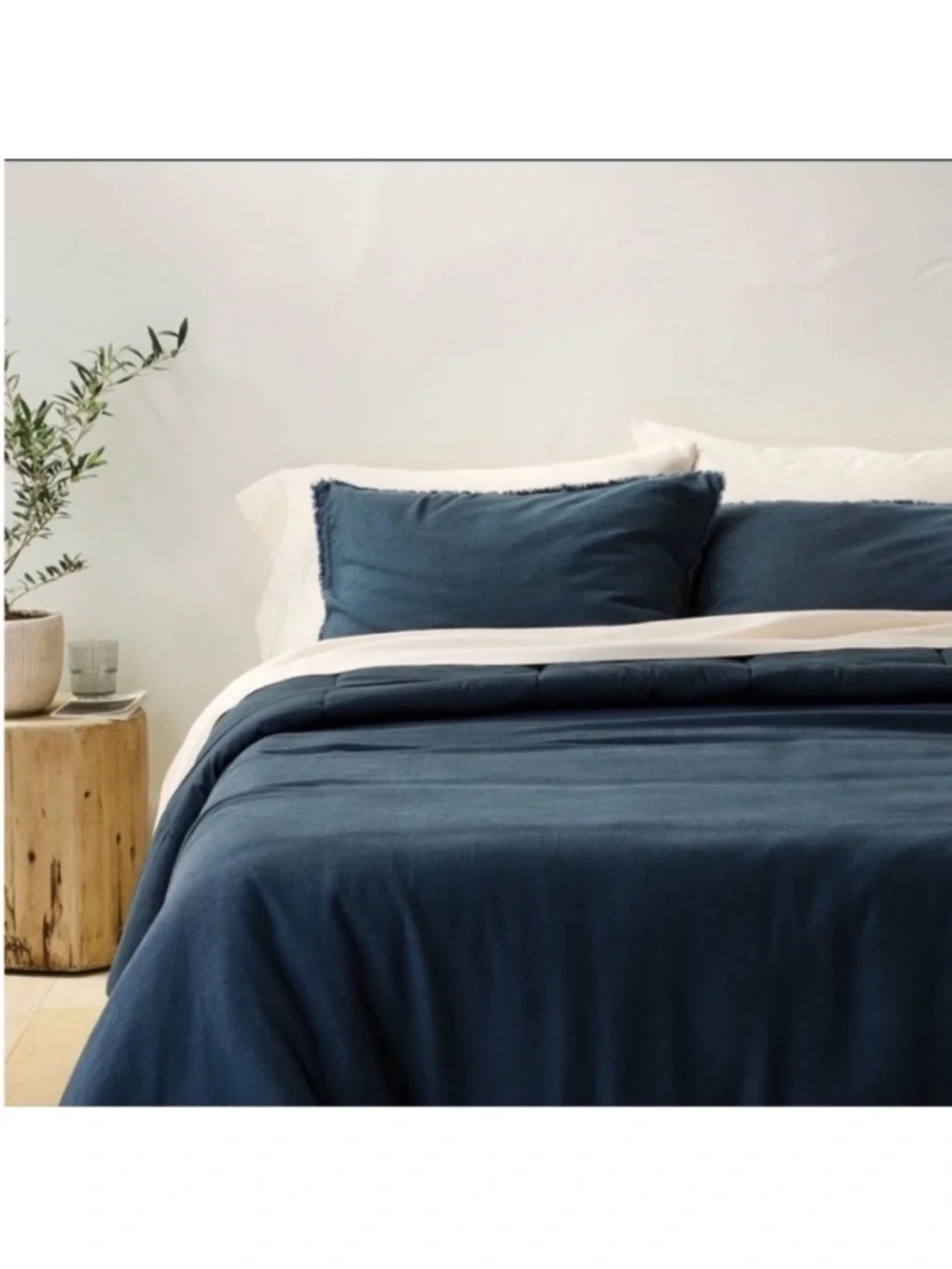 NWT Full/Queen Heavyweight Linen Blend Comforter and Sham Set Dark Mineral Blue